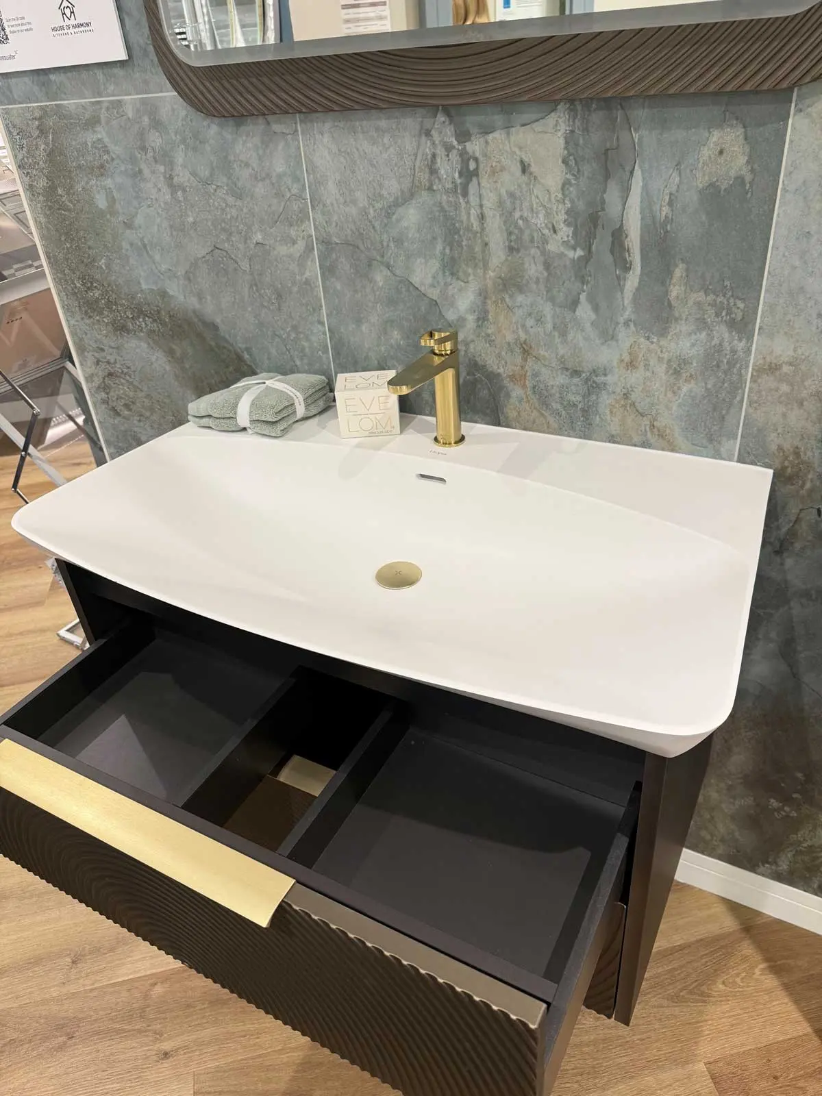 Bathroom Display HeyU Ripple in Iridescent Bronze Finish - featured at House of Harmony Bathroom Showroom