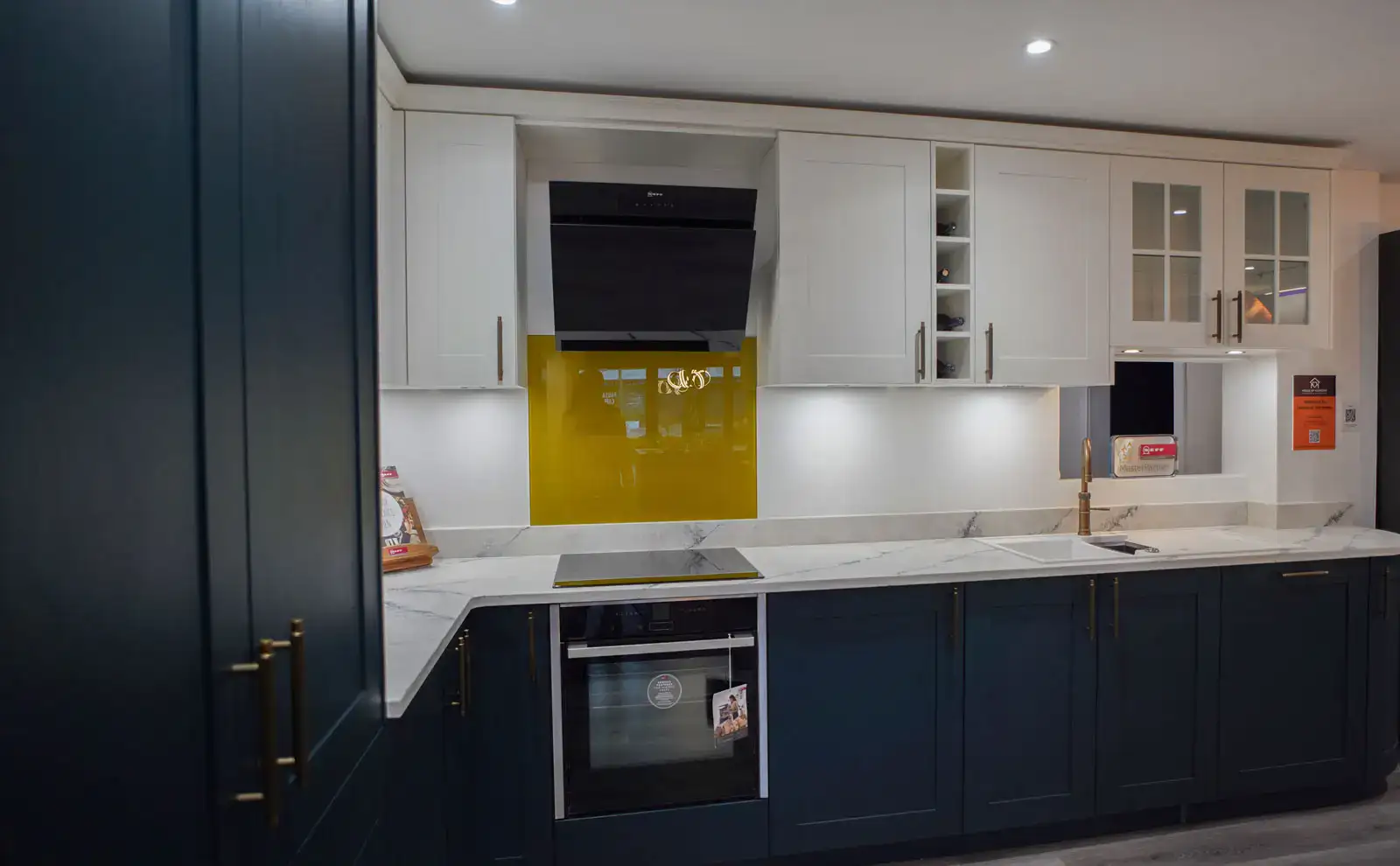 Ex-display kitchen sale Schuller Casa Silk Pore lacquer in deep blue and crystal white