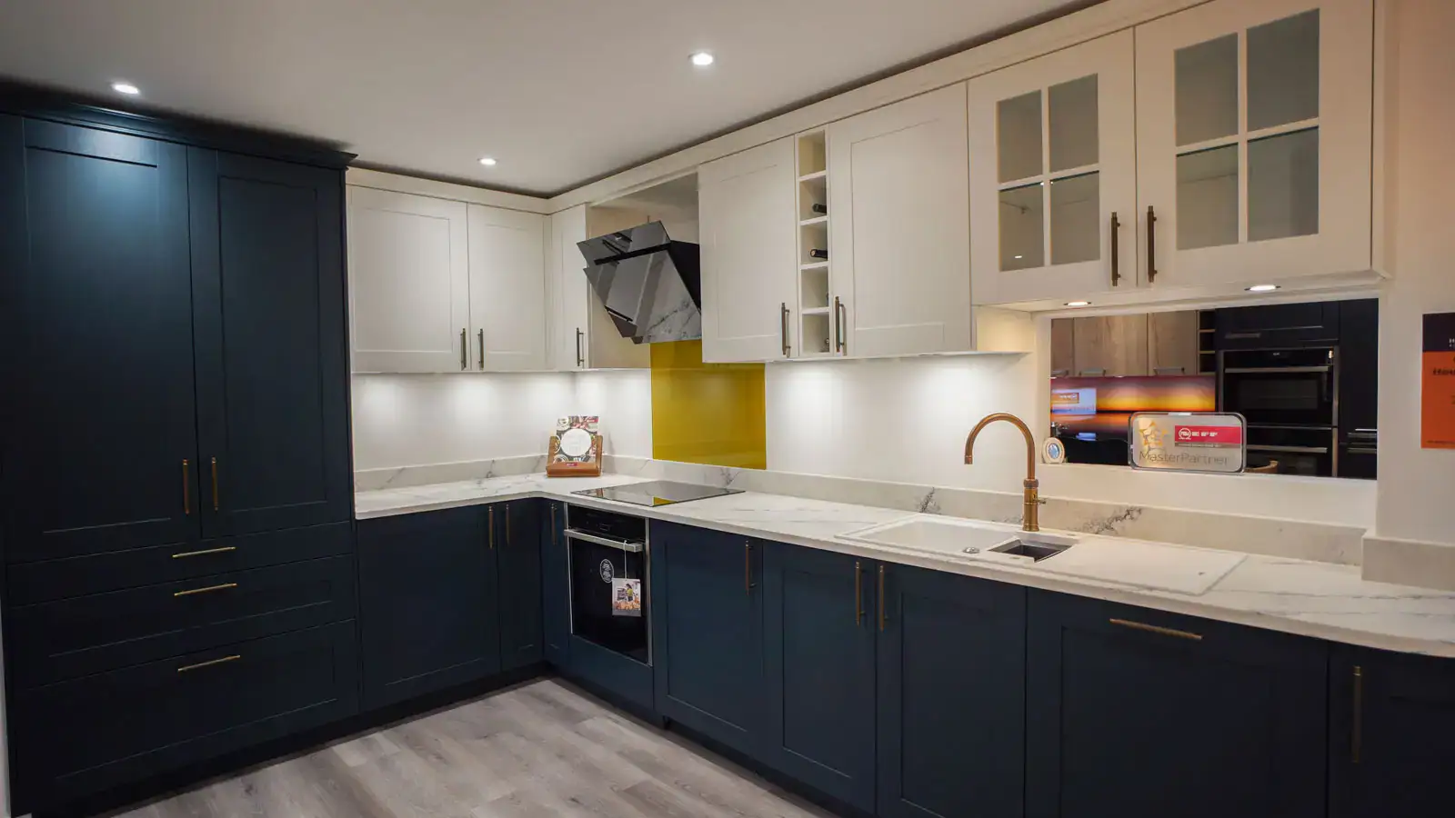 Ex-display kitchen sale Schuller Casa Silk Pore lacquer in deep blue and crystal white