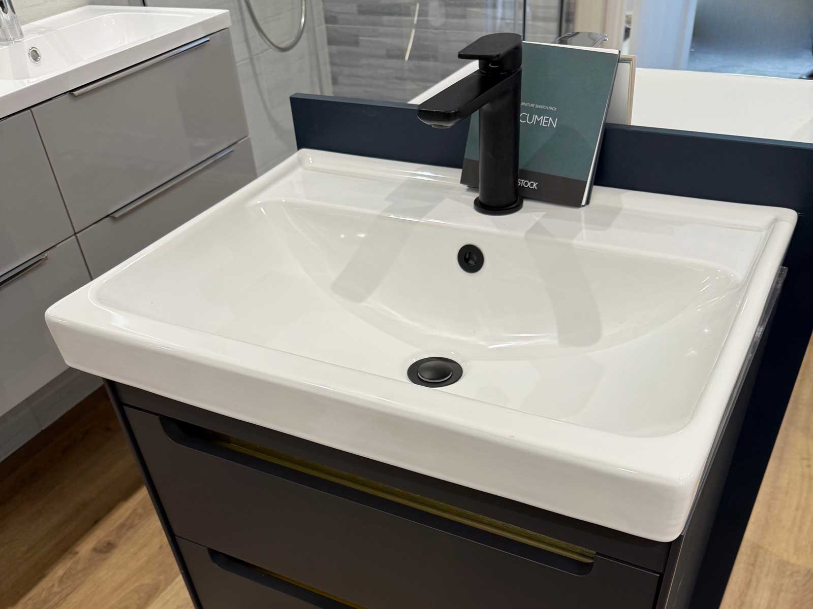 Display 31 - Tavistock Acumen in Matt Storm Grey sink close up