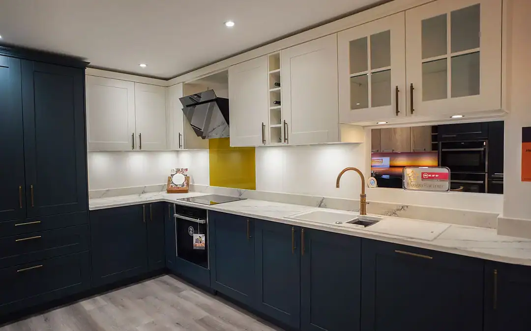 Kitchen Display 9 - Schuller Casa Silk Pore lacquer in deep blue and crystal white