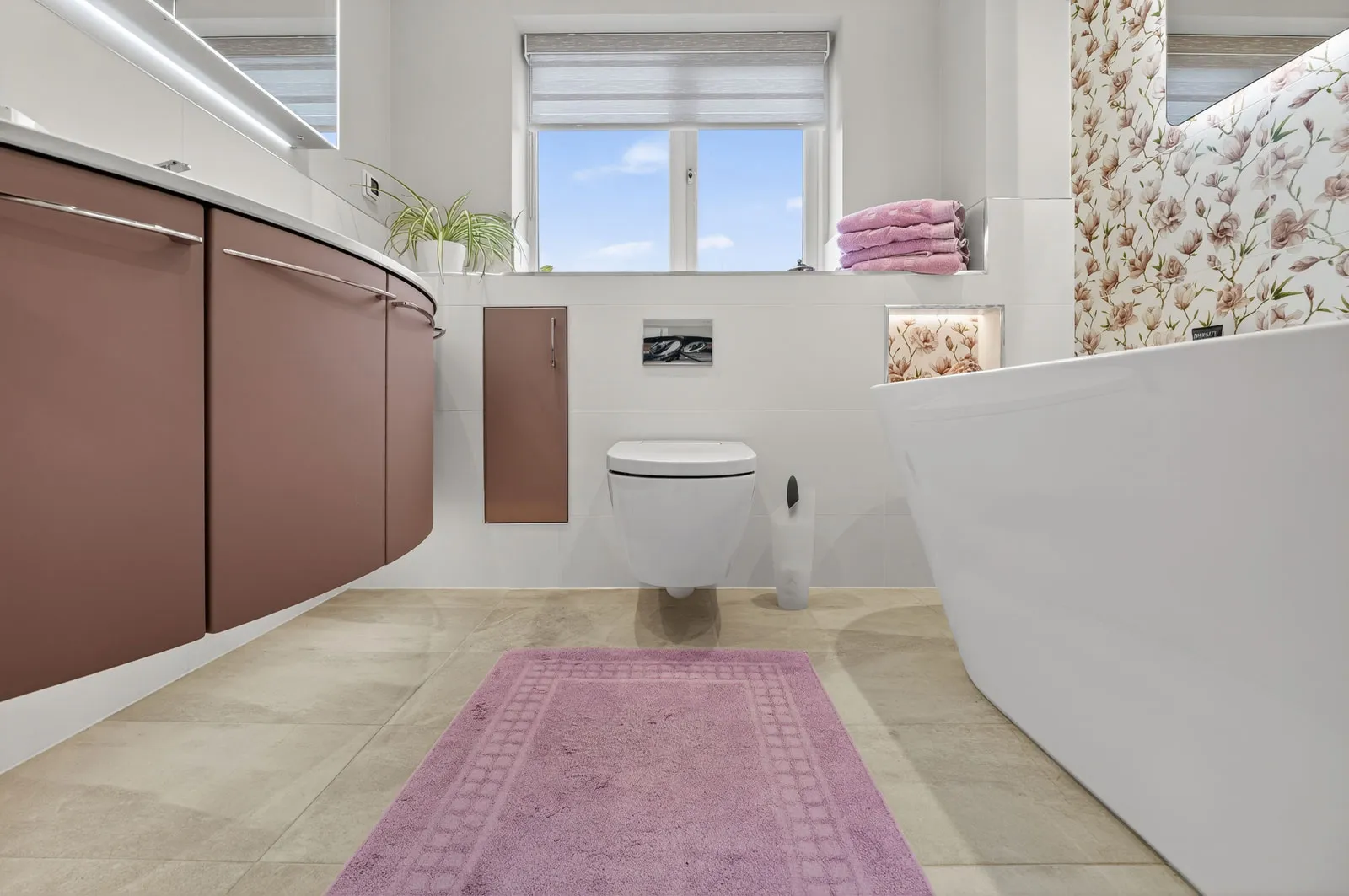 Warm and Contemporary Bathroom designed and installed by House of Harmony