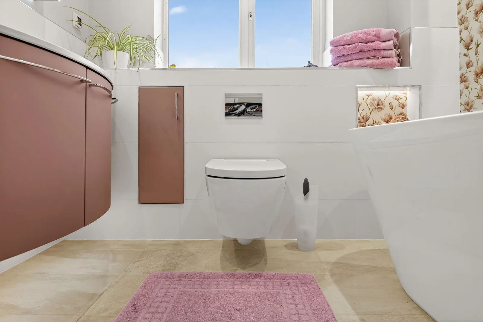 Warm and Contemporary Bathroom designed and installed by House of Harmony