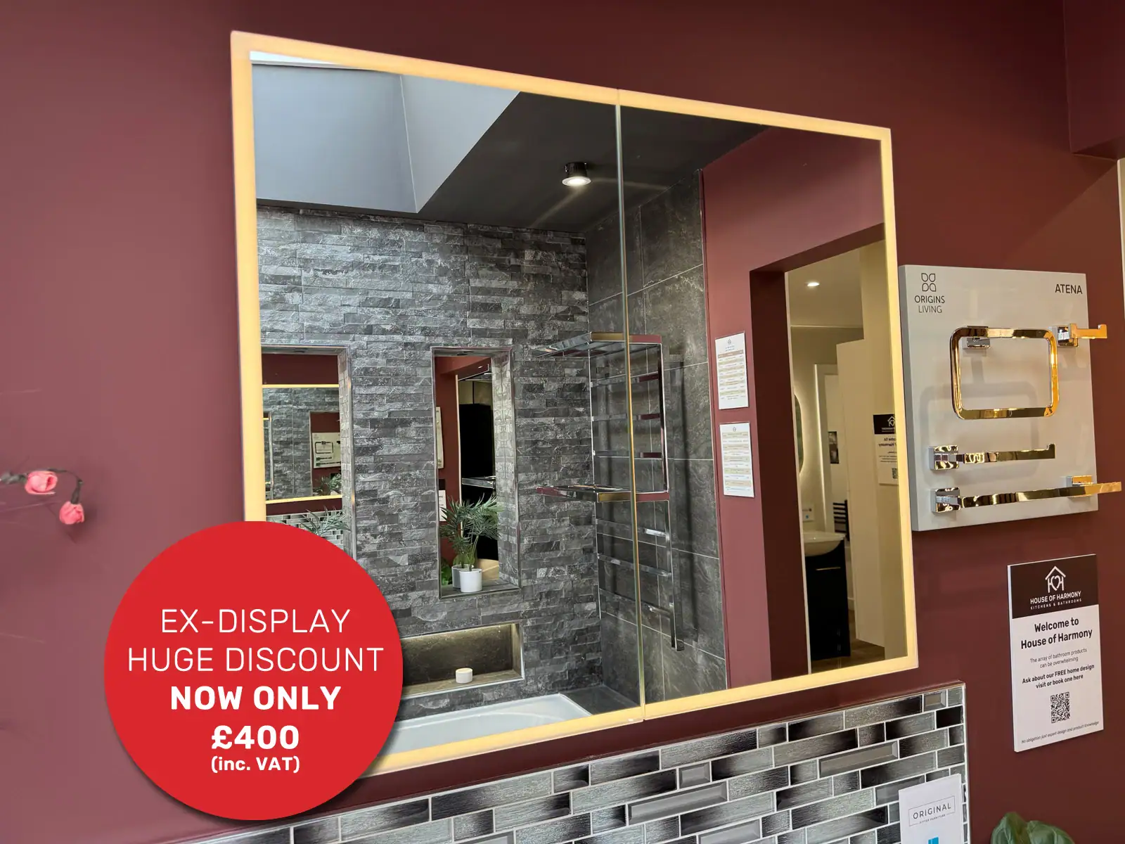 Ex-Display Bathroom-Showroom 14 HIB Qubic illuminated Mirror Cabinet