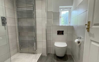 Beautiful bathroom designed and installed in Utopia Nadia door style in Storm Grey –  Bury St Edmunds