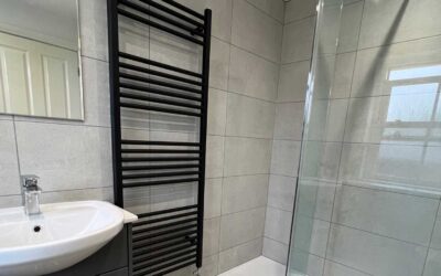 Utopia furniture, Nadia door style in storm grey with black linear carcass Bathroom – Bury St Edmunds
