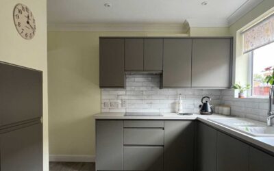 Beautiful Schuller Alea in Terra grey matt lacquer with integrated handles – Bury St Edmunds